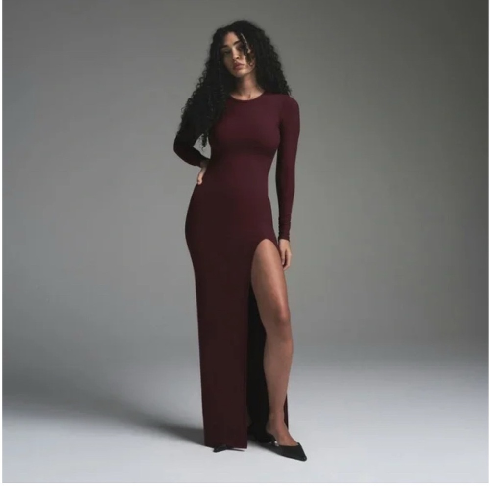 SKIMS Burgundy Long Sleeve Dress
